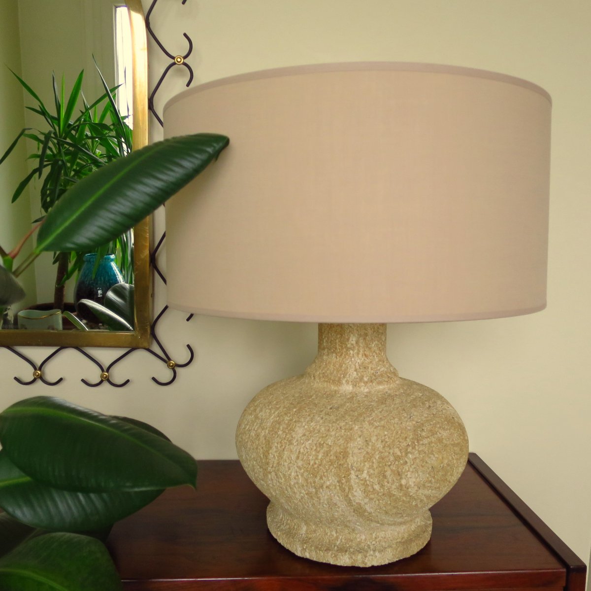 Reconstituted Stone Lamp Circa 1950-1960-photo-3