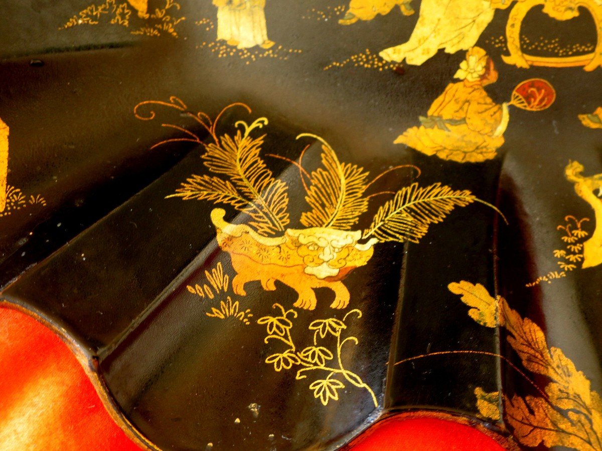 Coupe, vide poche, corbeille Napoléon III à décor chinoisant en carton bouilli-photo-4