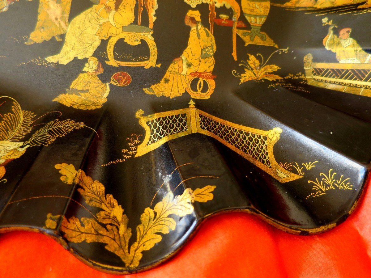Coupe, vide poche, corbeille Napoléon III à décor chinoisant en carton bouilli-photo-5