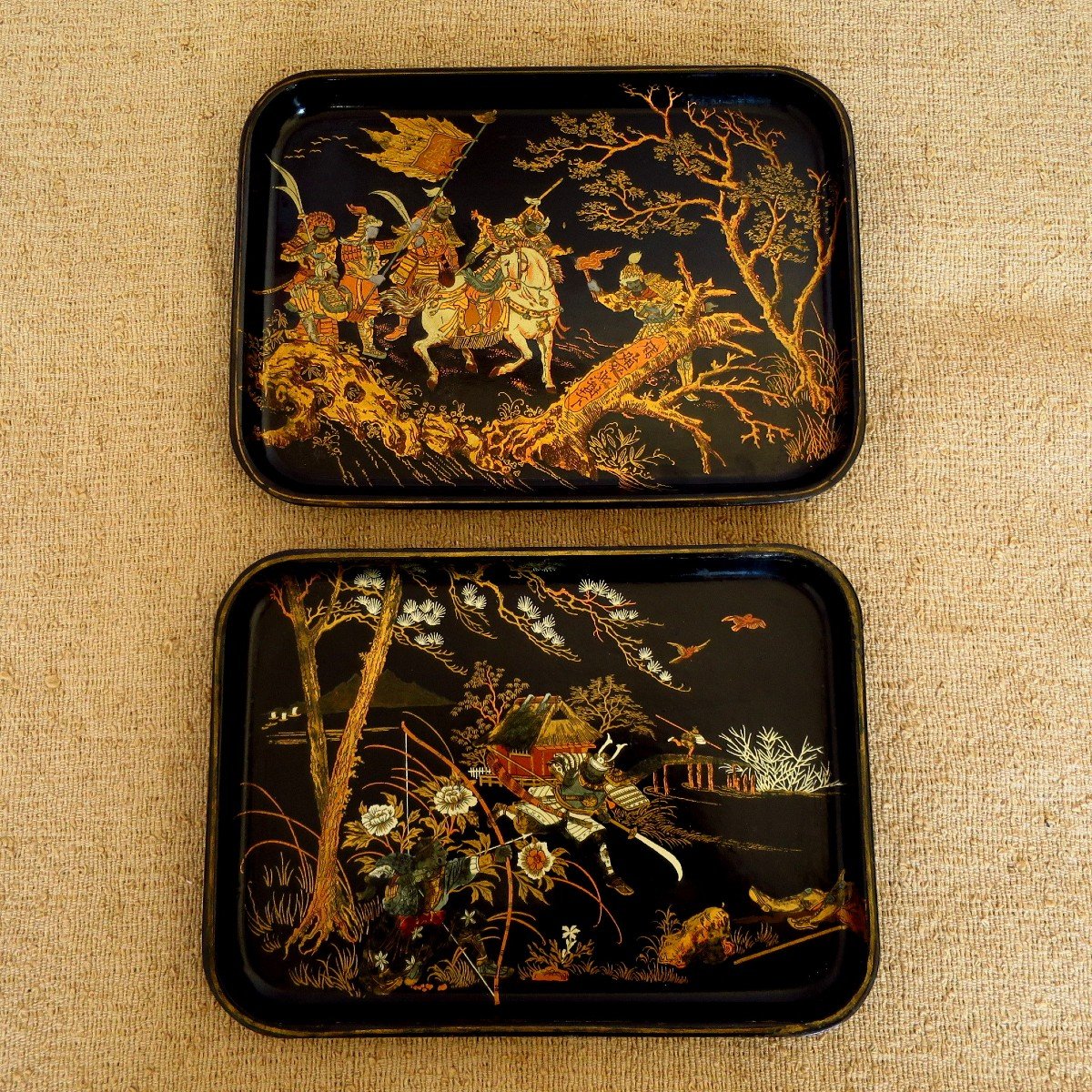 Pair Of Napoleon III Trays In Chinese Boiled Cardboard