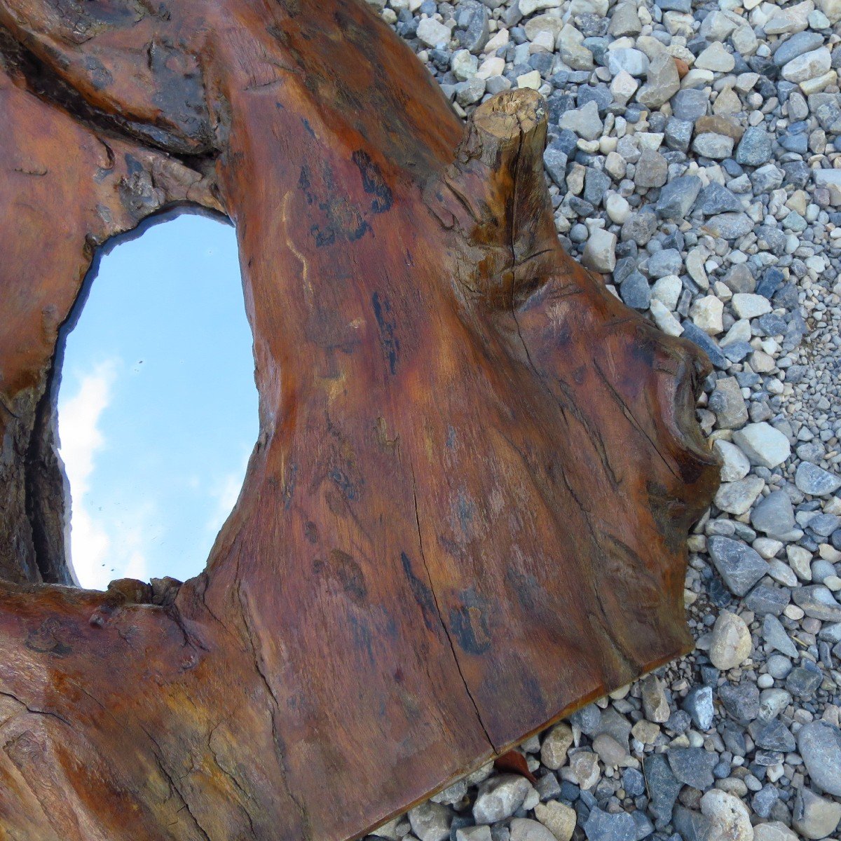 Miroir brutaliste en bois massif vers 1960-photo-4