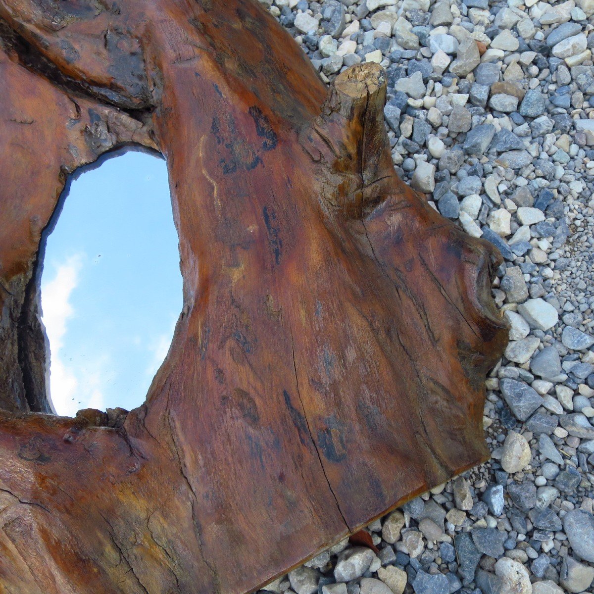 Brutalist Mirror In Solid Wood Circa 1960-photo-4