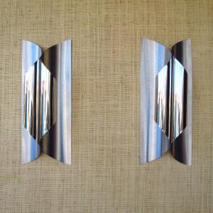 Pair Of Charles House Sconces In Stainless Steel, Circa 1970