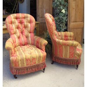 Pairs Of Napoleon III Padded Armchairs In Silk