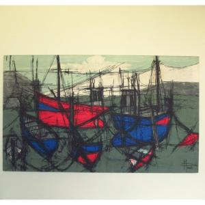 Silkscreen Tapestry "the Boats" From M Paris Circa 1950