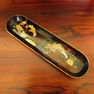 Napoleon III Pencil Holder With Chinese Decor In Boiled Cardboard