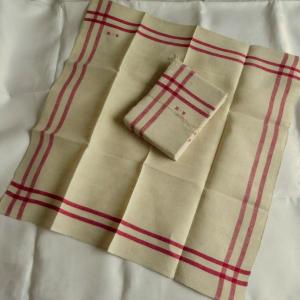 6 Linen Tea Towels With Red Batten Monogrammed Mb