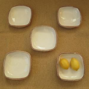 5 Square Cups Or Deep Plates By Gilbert Portanier In Vallauris 1950