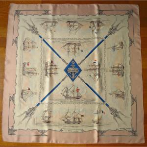 Foulard Carré Hermès Paris "la Marine En Bois" Dessiné Par Hugo Grygkar En 1957
