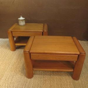 Pair Of Elm Bedside Tables In The Taste Of Regain, 1970