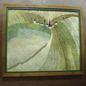 Framed “valley Village” Handmade Tapestry, 20th Century