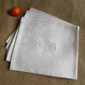 5 Old Damask Linen Napkins Monogrammed Bbfin 19th Century