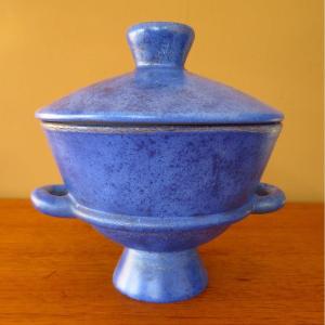 La Grange Aux Potiers Covered Pot In Blue Ceramic