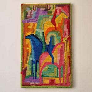 Tapestry "riders On Horseback" By Wolfgang Reuther, On Canvas, 20th Century