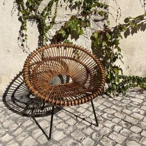 Rattan "sun" Armchair By Janine Abraham And Dirk Jan Rol Circa 1950