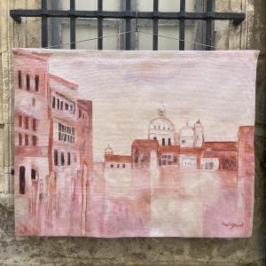 Tapisserie d'André Vigud ”Brume sur Venise" tissée à Aubusson par les Ateliers Robert Four