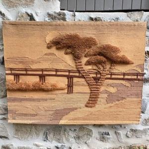 Tapisserie murale "paysage", en jute et laine, vers 1970