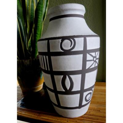 Grand vase W. Germany blanc gris et noir vers 1960