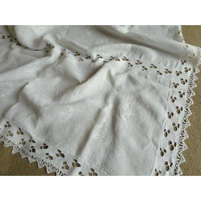 Linen Embroidered Tablecloth Around 1920