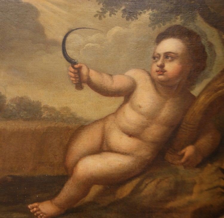 Oil On Flemish Canvas From 1700 Representing An Allegory Of Summer-photo-2
