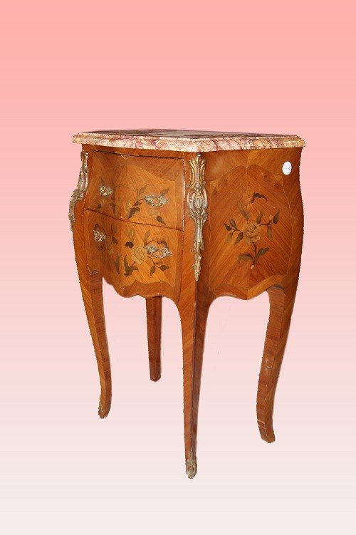 Pair Of Splendid Large XIXth Bedside Tables In Louis XV Style In Marquetry-photo-2