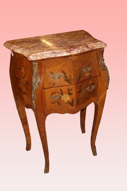 Pair Of Splendid Large XIXth Bedside Tables In Louis XV Style In Marquetry-photo-3
