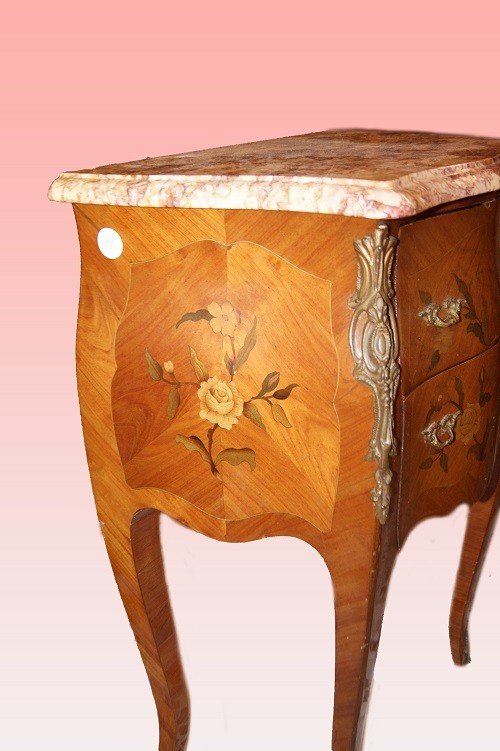 Pair Of Splendid Large XIXth Bedside Tables In Louis XV Style In Marquetry-photo-4