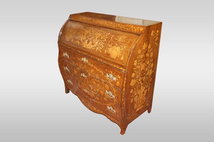 Dutch Commode On Wheels From The End Of The 1700s Richly Inlaid Louis XV