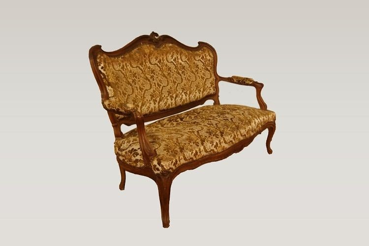 Canapé De Style Louis XV En Noyer Des Années 1800-photo-2