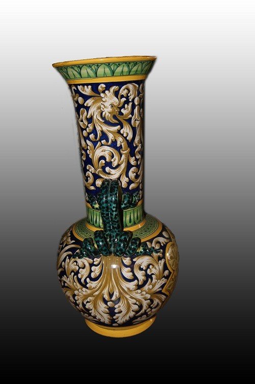 Paire De Vases Italiens Du Début Des Années 1900 En Majolique De Style Néo-renaissance-photo-2