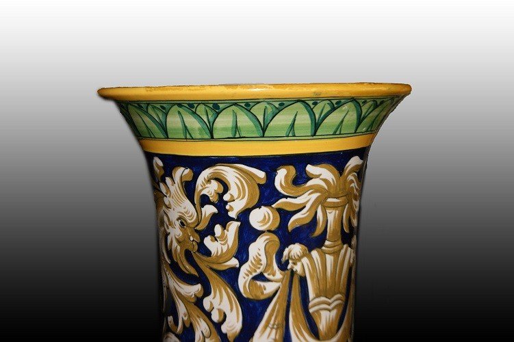 Paire De Vases Italiens Du Début Des Années 1900 En Majolique De Style Néo-renaissance-photo-3