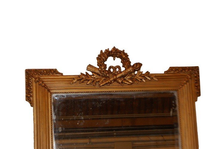 Beau Miroir Français De Style Louis XVI En Bois Doré à La Feuille d'Or-photo-2