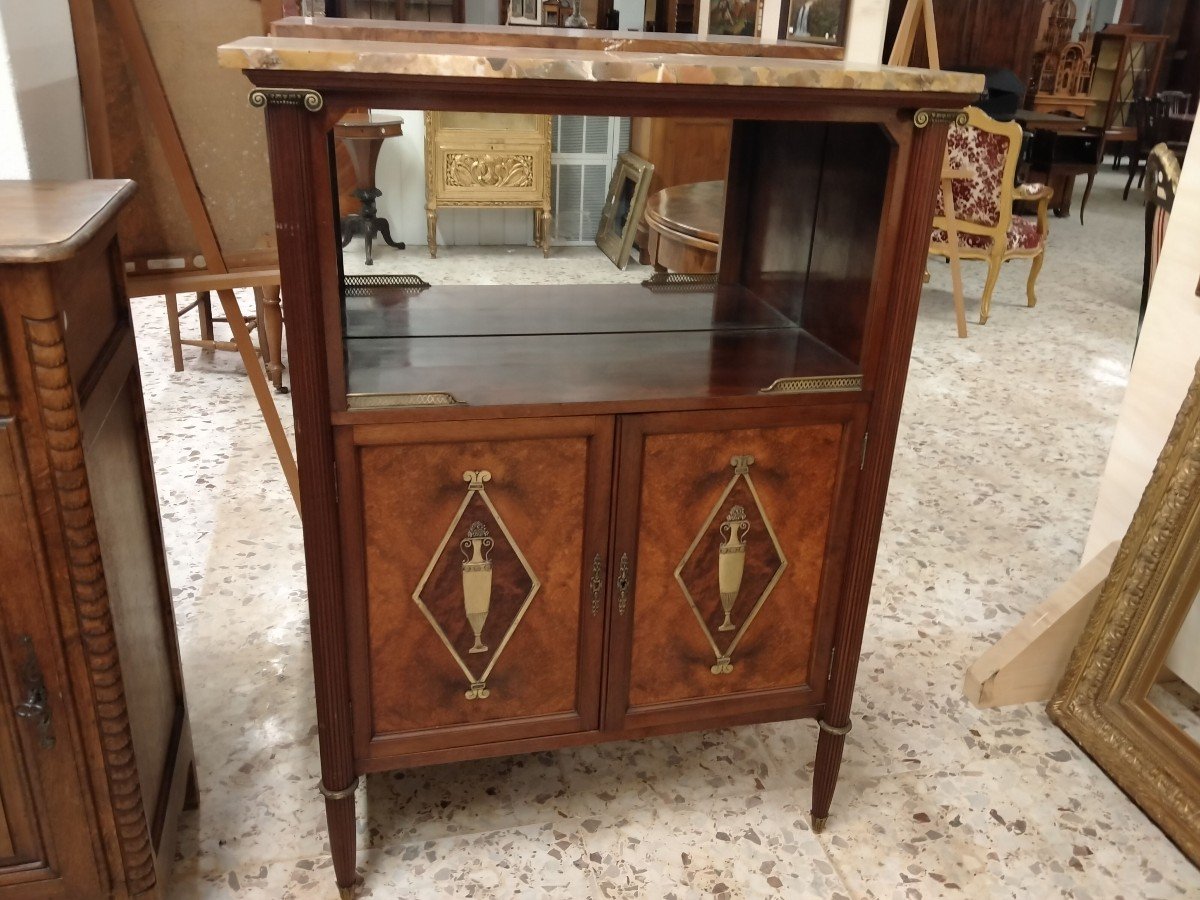 Buffet En Acajou Des Années 1800 De Style Louis XVI Avec Marbre Et Miroir-photo-2