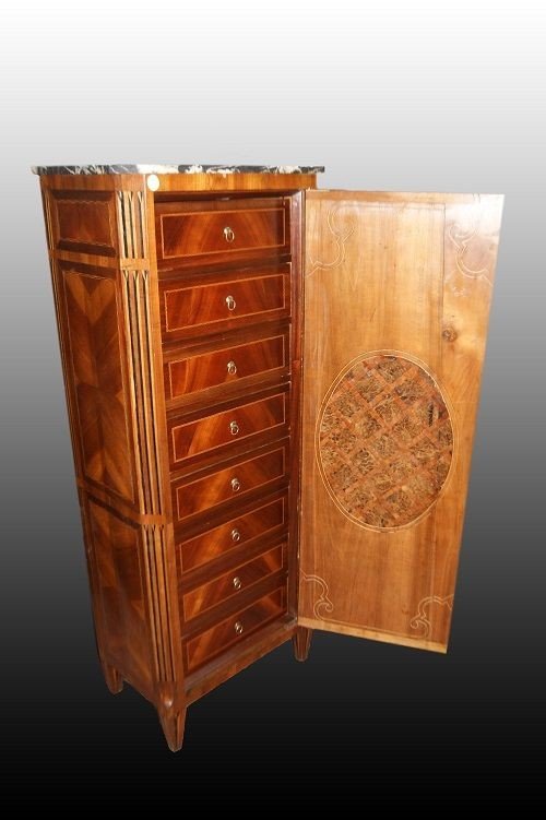  Detail Of Tallboy With Richly Inlaid Door In Louis XVI Style From The 1800s-photo-3