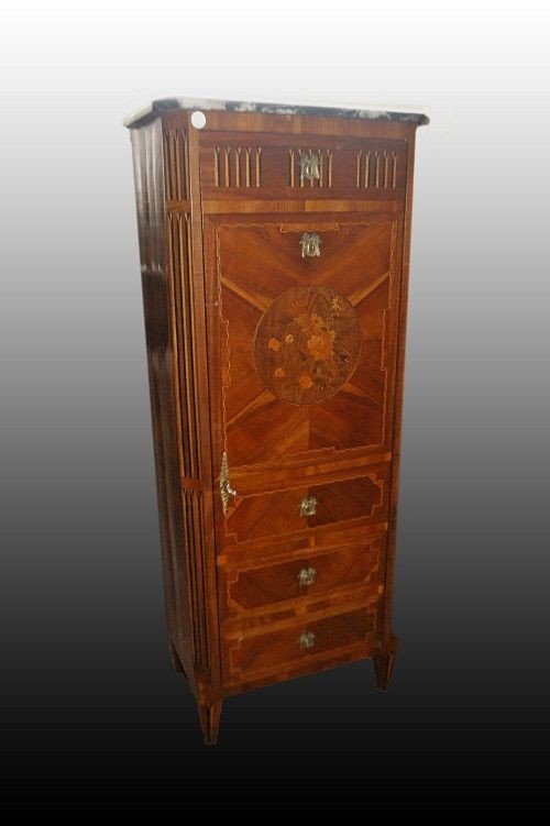  Detail Of Tallboy With Richly Inlaid Door In Louis XVI Style From The 1800s