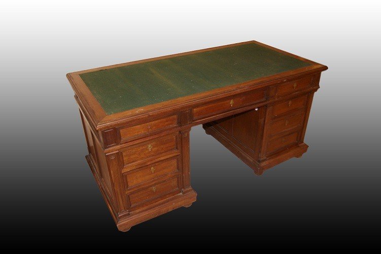 French Ministerial Desk From 1800 In Mahogany Wood With Drawers-photo-2