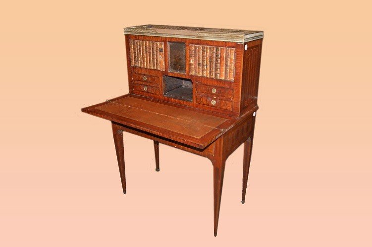 Beau Bureau Marqueté Français De Style Louis XVI Du Début Des Années 1800-photo-4