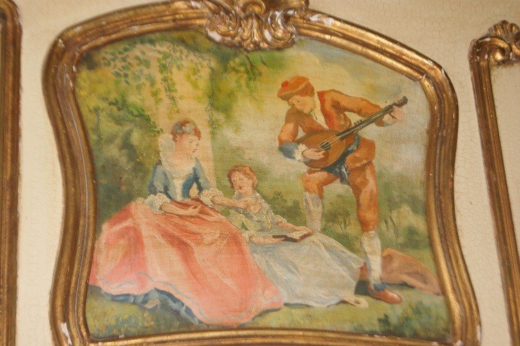 French Fireplace From 1800 With "galant Scene" Painting-photo-3