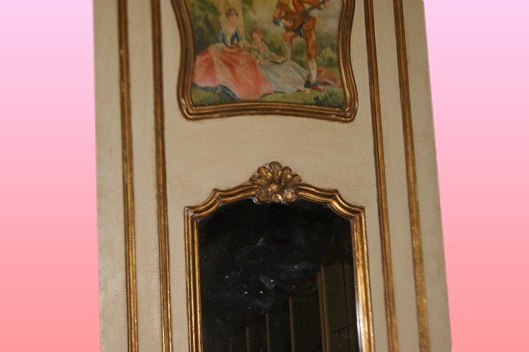 French Fireplace From 1800 With "galant Scene" Painting-photo-4