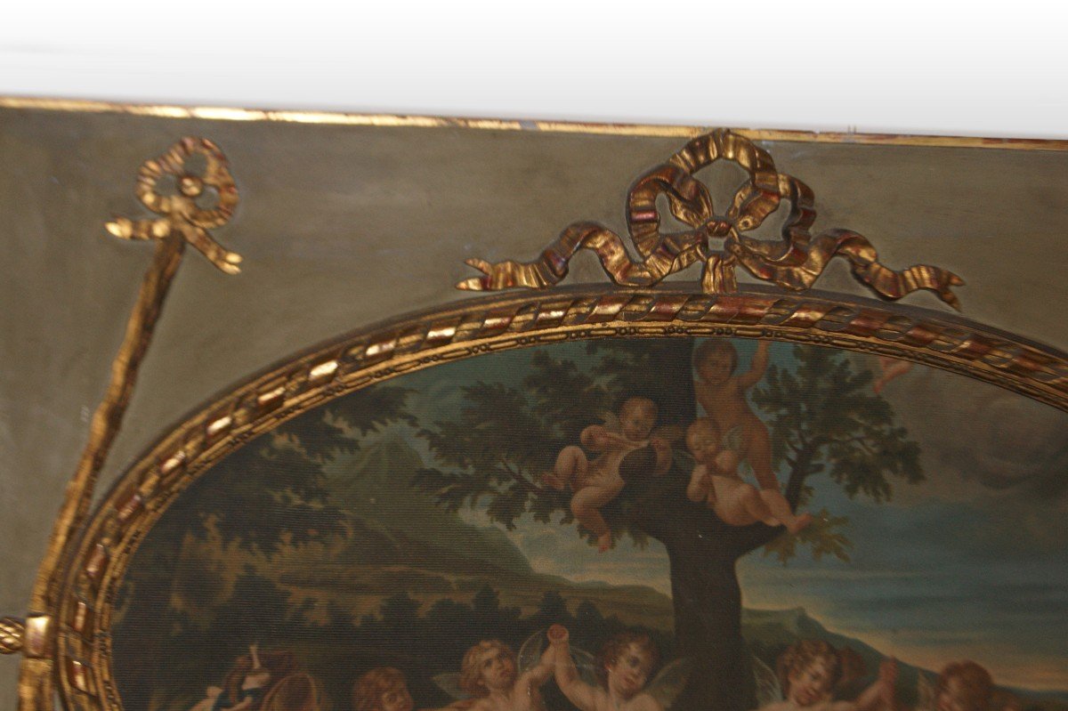 Belle Grande Trumeau Miroir Cheminée Française De Style Louis XVI Avec Une Peinture Sur Toile -photo-3