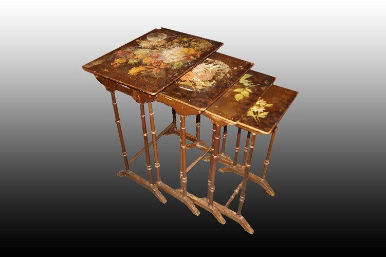 Group Of 4 French Nest Tables Painted Vernis Martin
