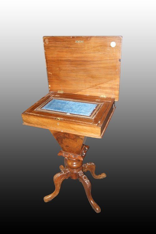 Table De Travail En Marqueterie De Noyer De Style Victorien Anglais Années 1800 Avec Marqueteri-photo-1