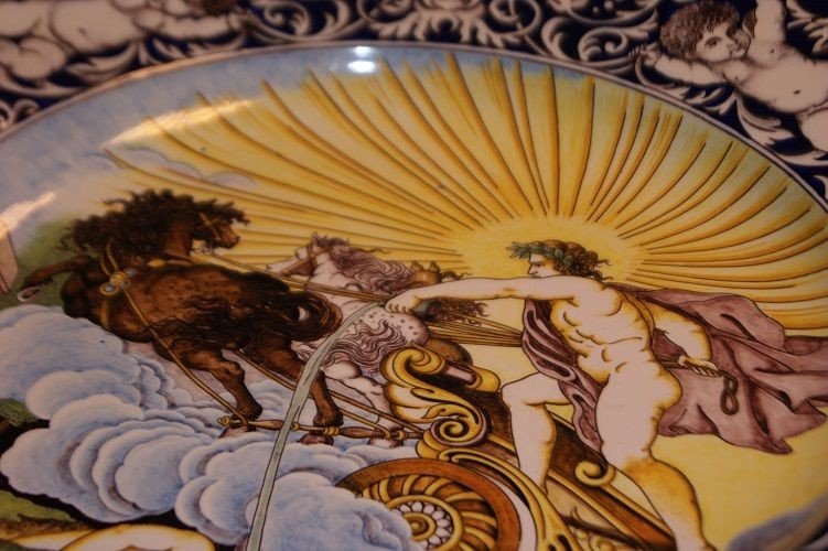 Beautiful Large Ceramic Plate Intricately Decorated Depicting The God Apollo-photo-2