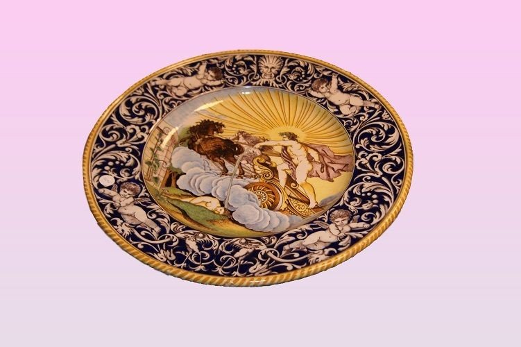 Beautiful Large Ceramic Plate Intricately Decorated Depicting The God Apollo