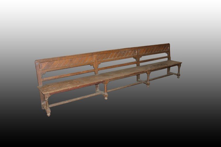 Grande Banc Rustique Français Du XIXe Siècle, Mesurant 3 Mètres Et 49 Cm De Longueur