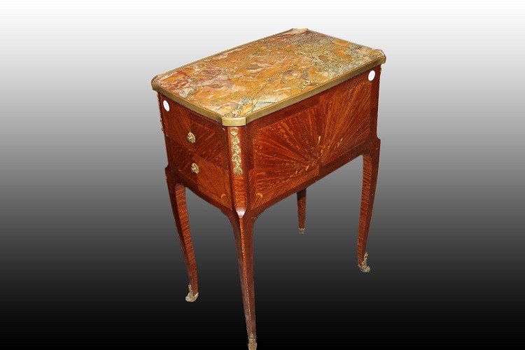 French Parisian Bedside Cabinet From The 19th Century With Marble And Louis XV-style Bronzes-photo-2