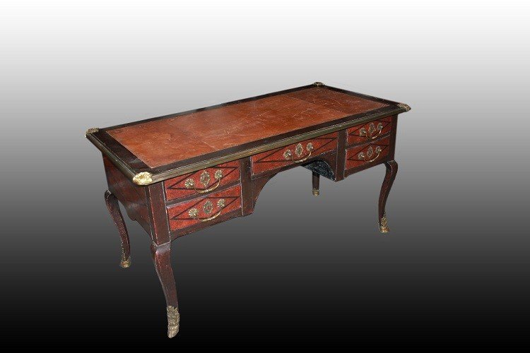 French Louis XV-style Center Desk With Bronze Applications And A Finished Back