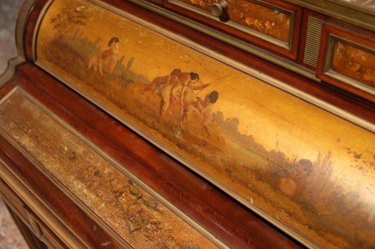 Bureau Français à Enroulement, En Acajou, Du Milieu Des Années 1800 De Style Louis XVI Avec Des-photo-3