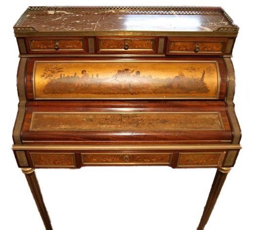 Bureau Français à Enroulement, En Acajou, Du Milieu Des Années 1800 De Style Louis XVI Avec Des