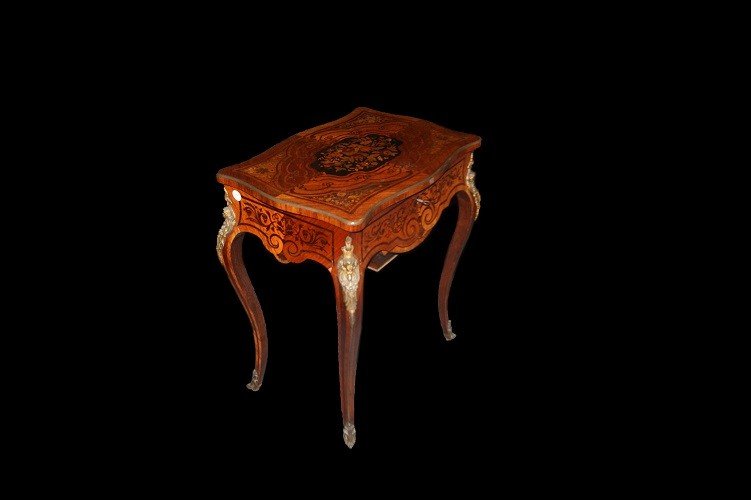Luxuriously Inlaid Louis XV-style Dressing Table From The 1800s-photo-3